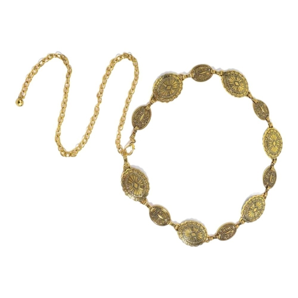 Gold Chain Western Waist Concho Belt Chunky Metal Medallion Boho statement - Picture 16 of 17
